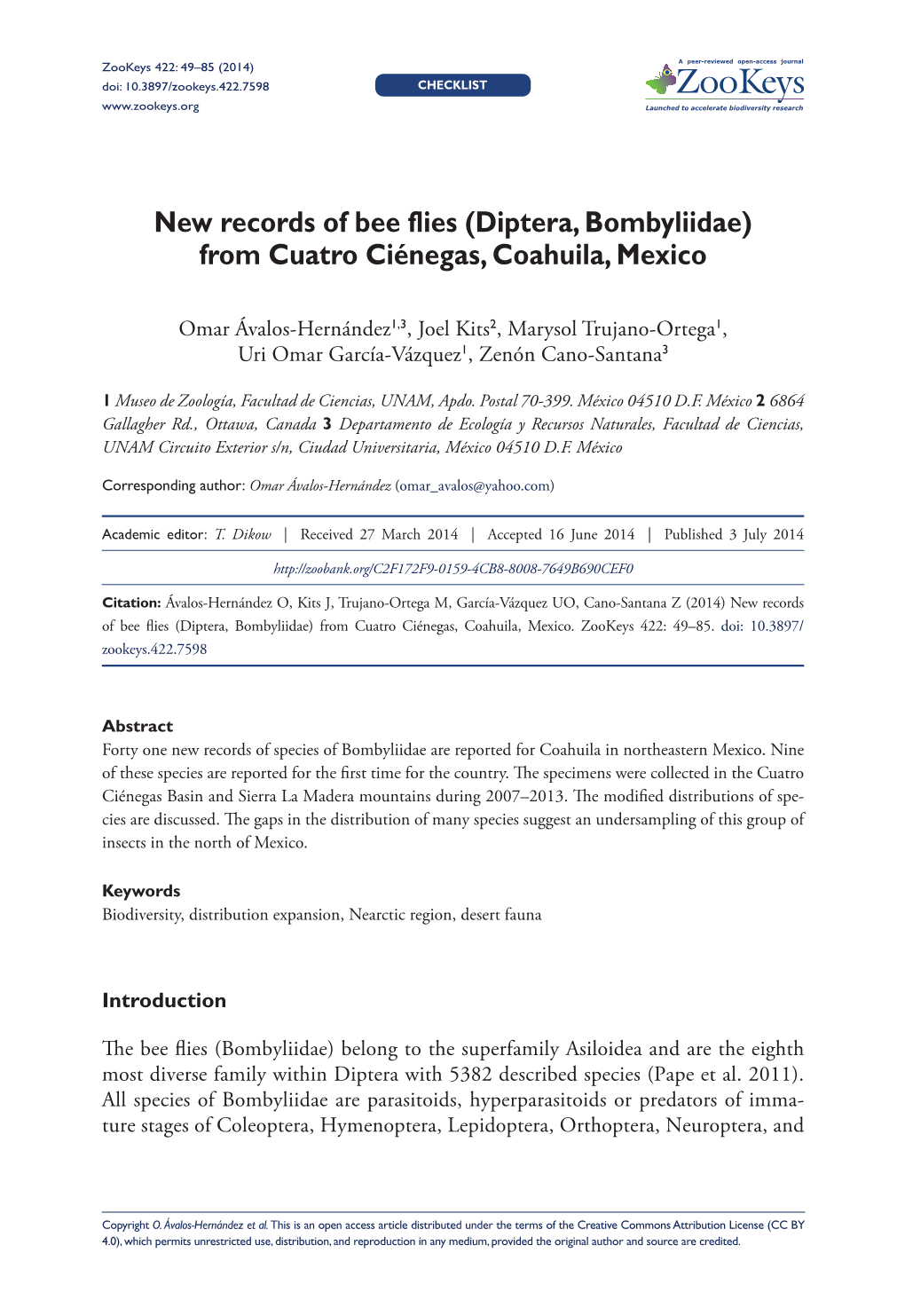 New Records of Bee Flies (Diptera, Bombyliidae) from Cuatro Ciénegas, Coahuila, Mexico