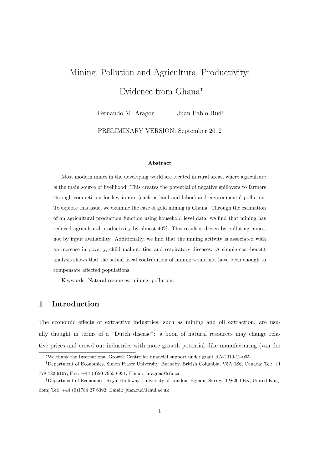 Mining, Pollution and Agricultural Productivity: Evidence from Ghana