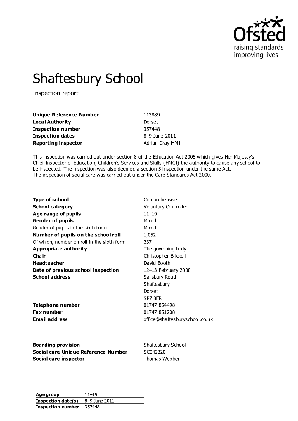 Shaftesbury School Inspection Report