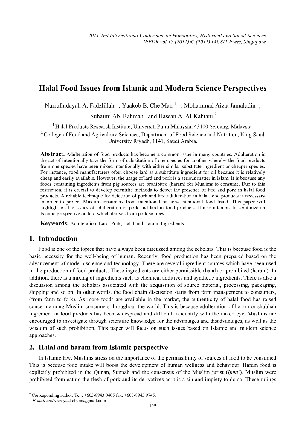 Halal Food Issues from Islamic and Modern Science Perspectives