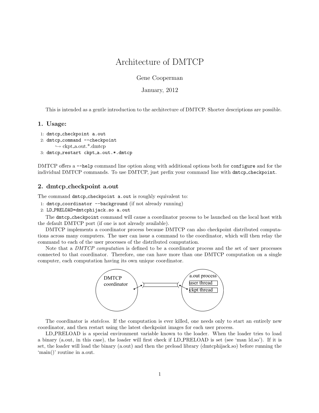 Architecture of DMTCP