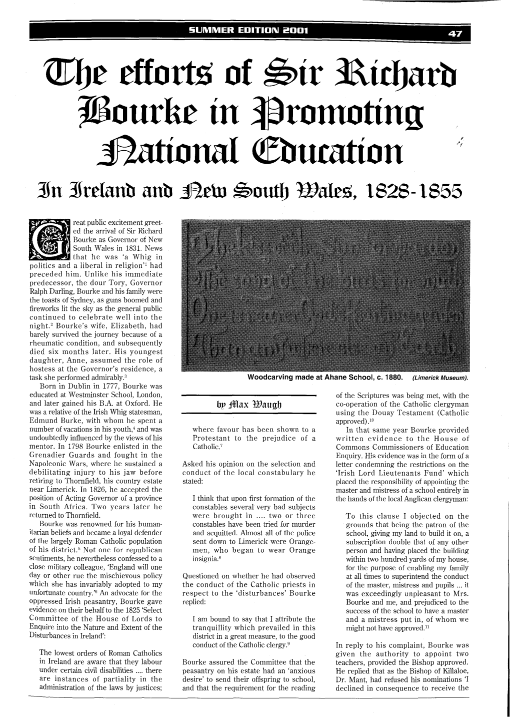 The Efforts of Sir Richard Bourke in Promoting National Education