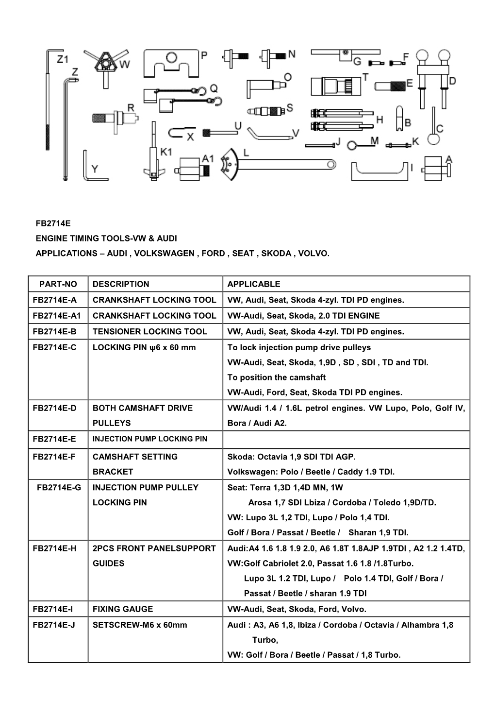 Fb2714e Engine Timing Tools-Vw & Audi