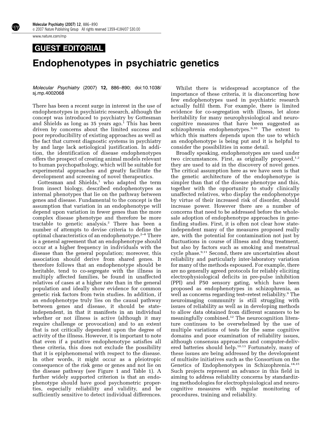 Endophenotypes in Psychiatric Genetics