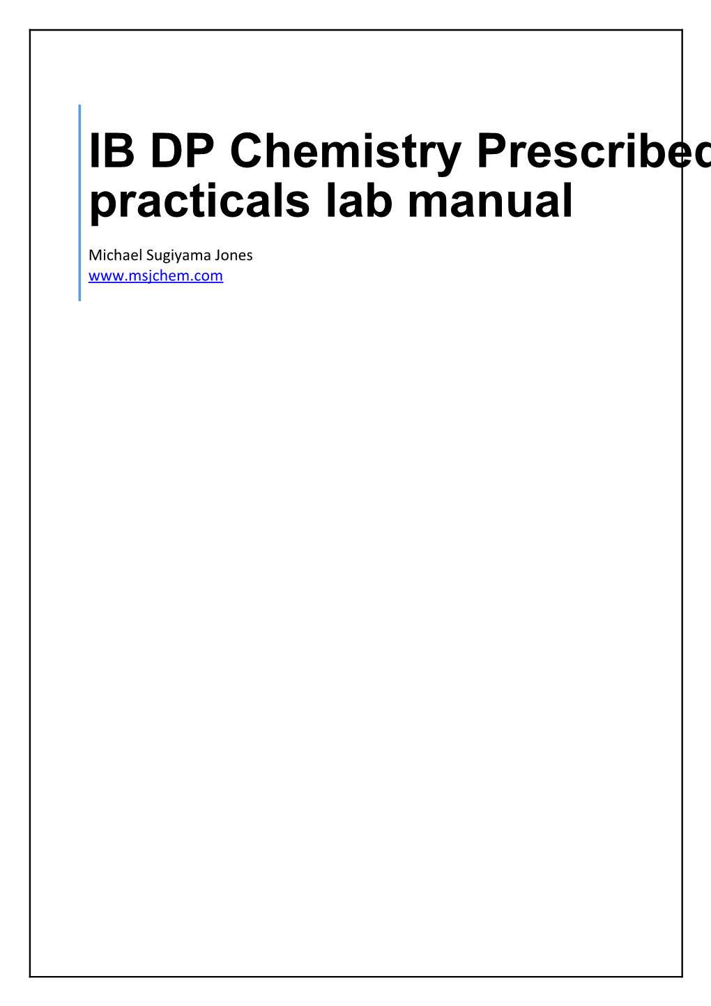 IB DP Chemistry Prescribed Practicals Lab Manual