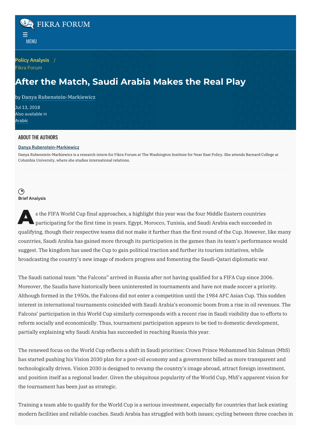 After the Match, Saudi Arabia Makes the Real Play | the Washington Institute