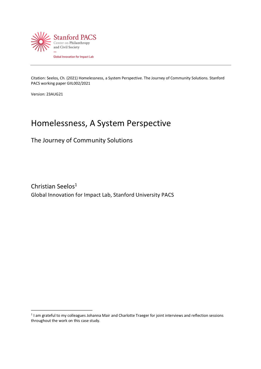 Homelessness, a System Perspective