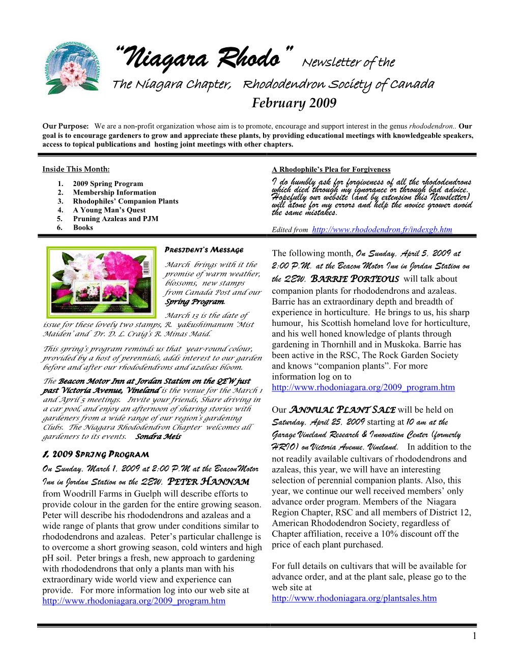 “Niagara Rhodo” the Newsletter Of