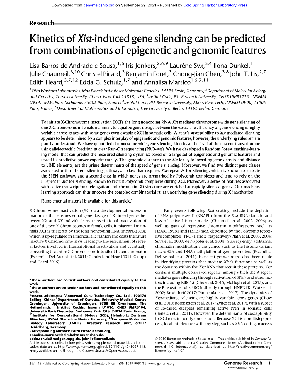 Kinetics of Xist-Induced Gene Silencing Can Be Predicted from Combinations of Epigenetic and Genomic Features