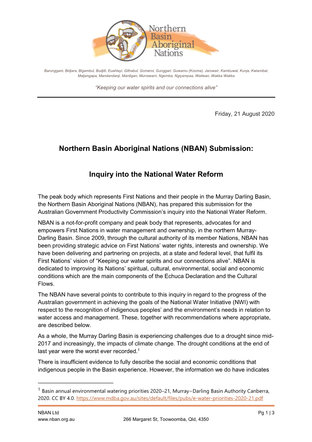 Northern Basin Aboriginal Nations (NBAN) Submission