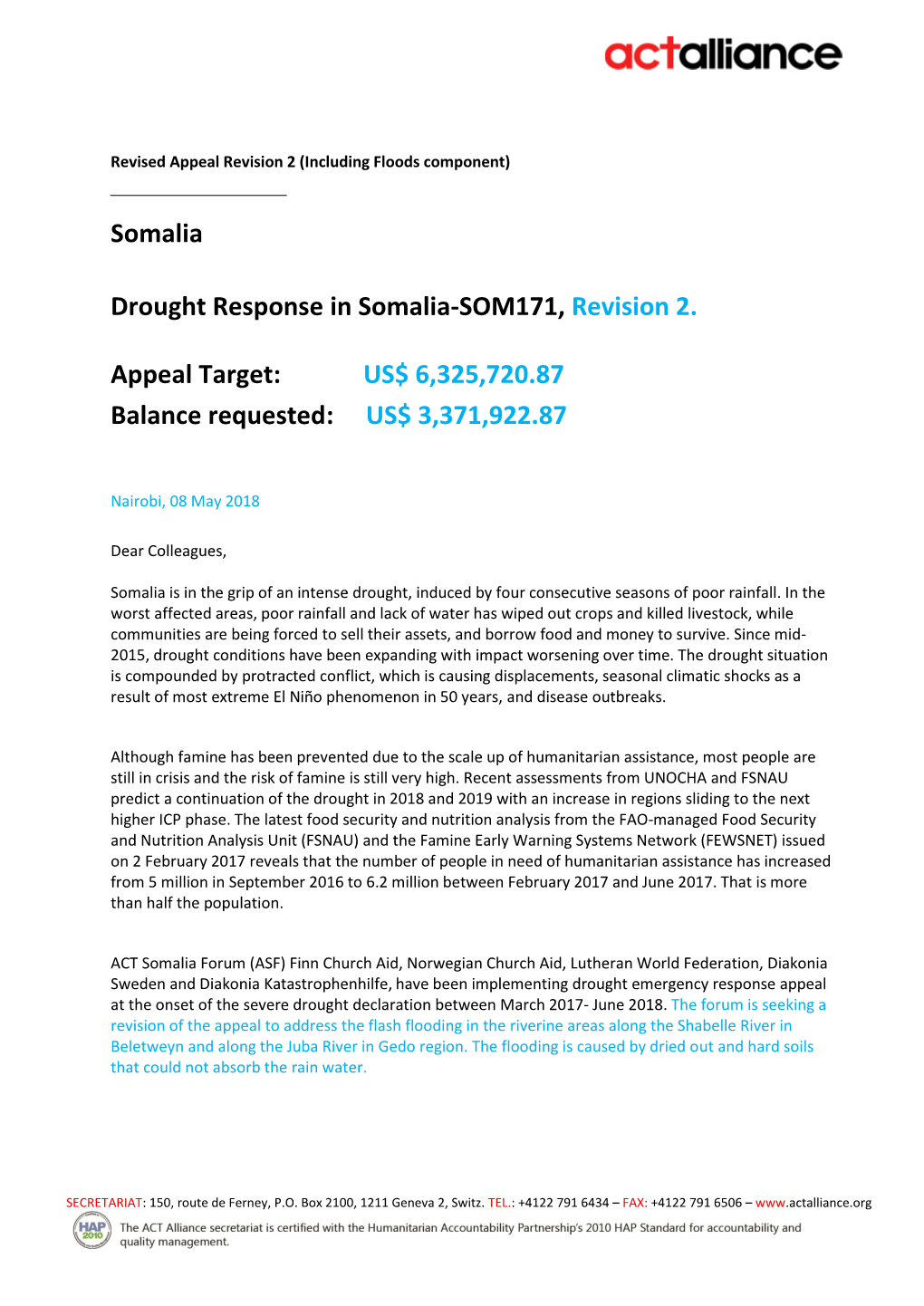 SOMALIA-Drought and Flood Response Appeal SOM171