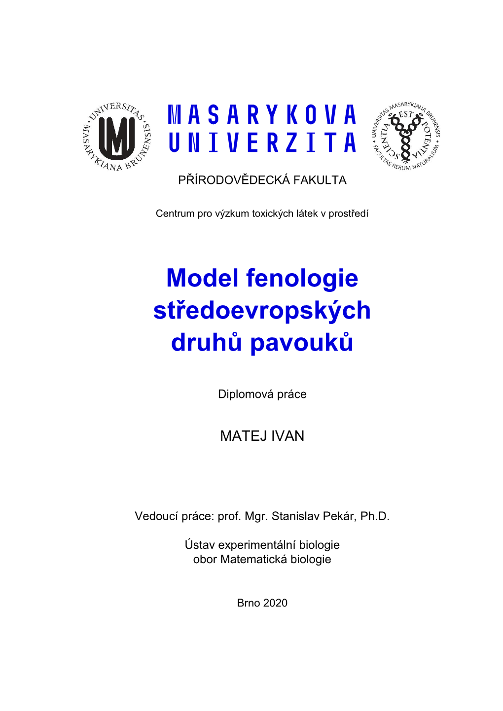 Model Fenologie Středoevropských Druhů Pavouků