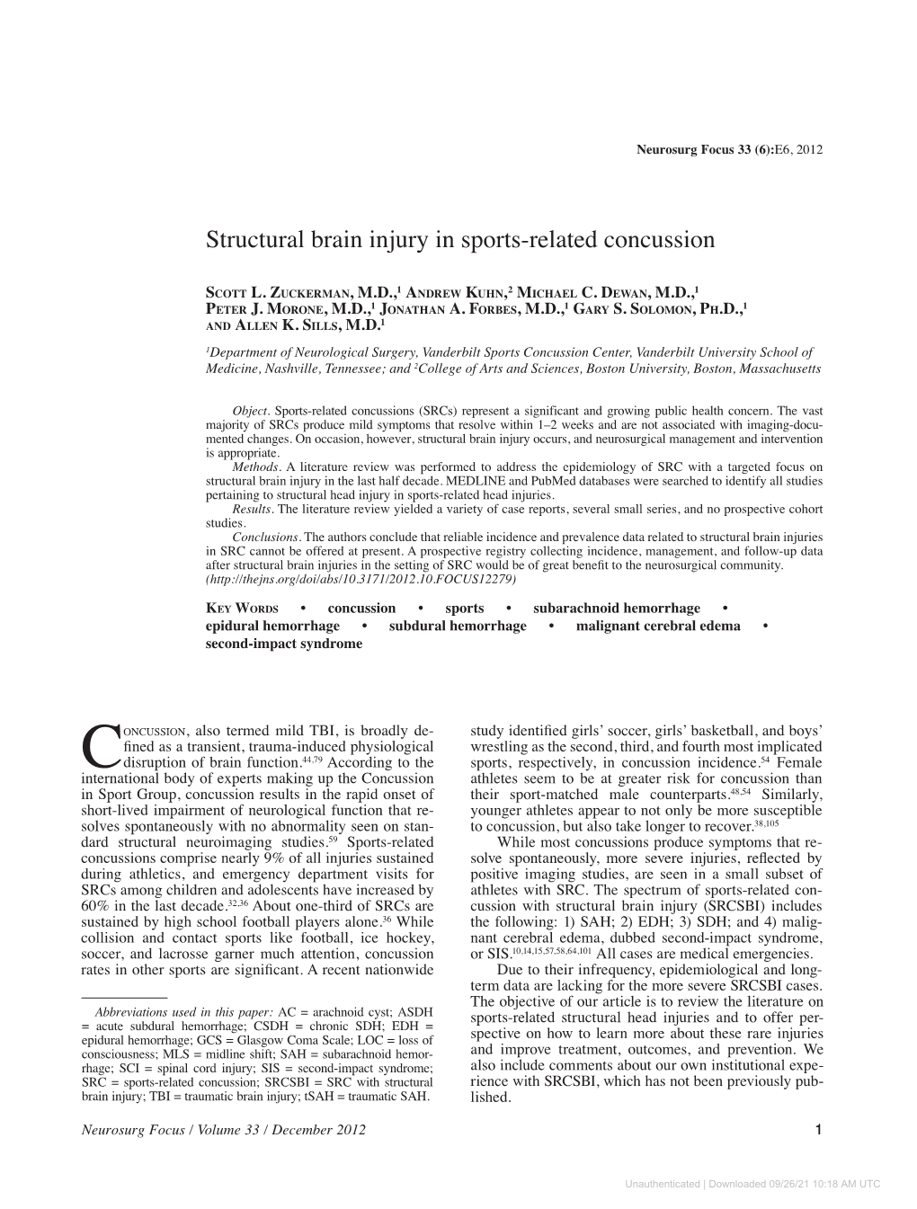 Structural Brain Injury in Sports-Related Concussion