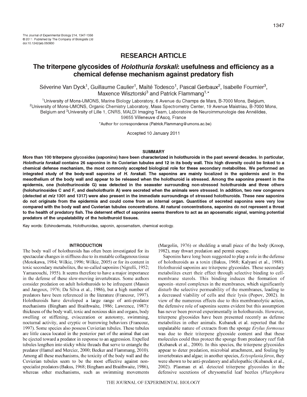 RESEARCH ARTICLE the Triterpene Glycosides of Holothuria Forskali