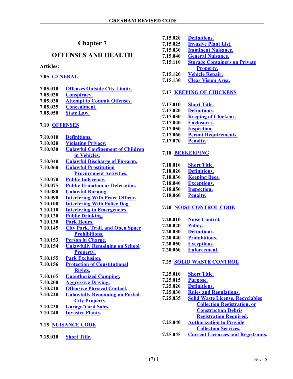 Gresham Revised Code Chapter 7