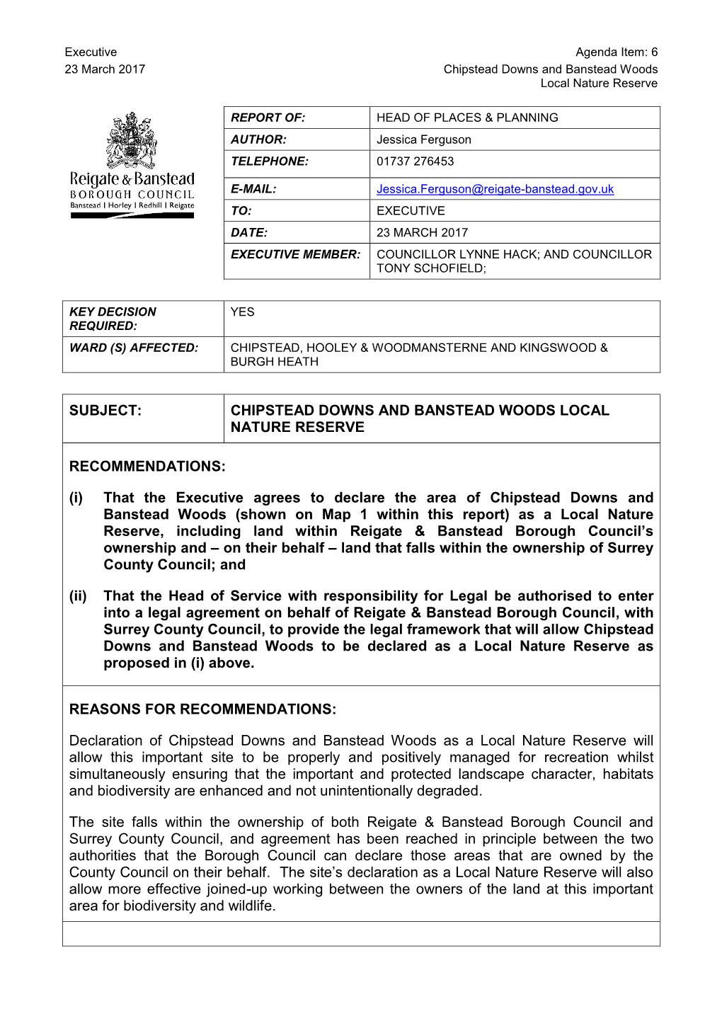 Subject: Chipstead Downs and Banstead Woods Local Nature Reserve