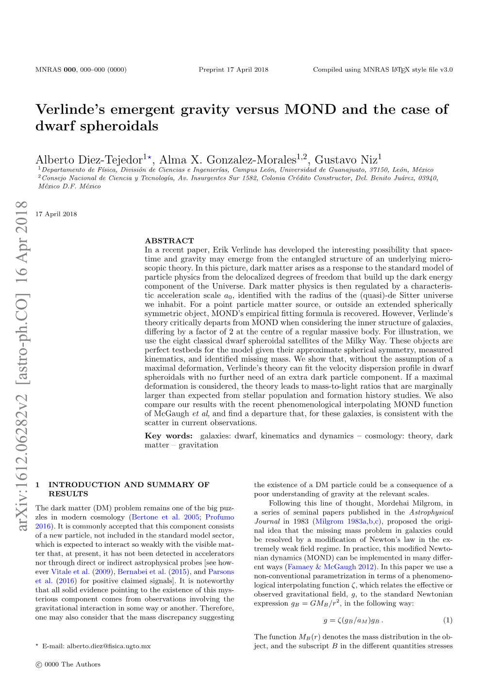 Arxiv:1612.06282V2 [Astro-Ph.CO] 16 Apr 2018