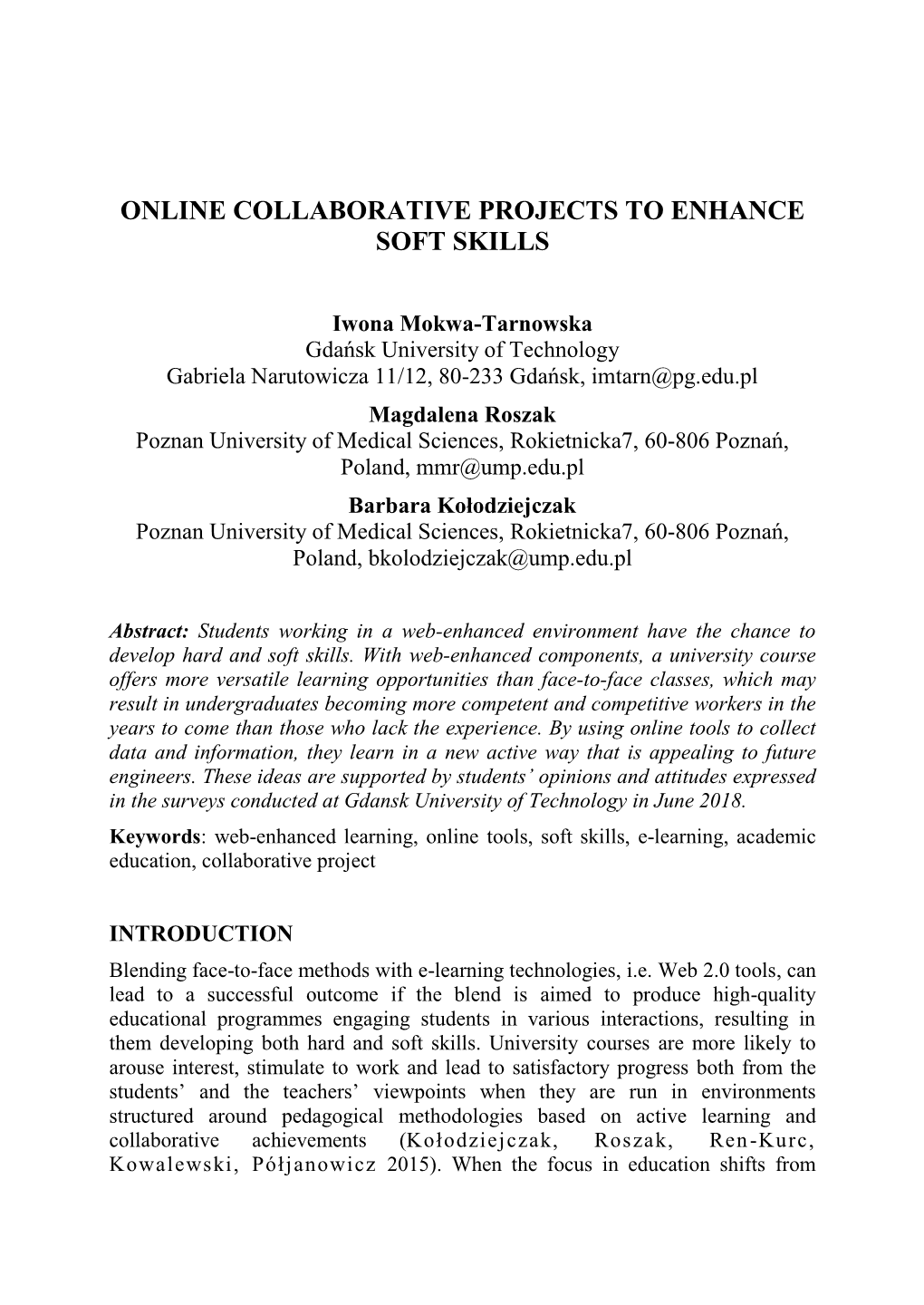 Online Collaborative Projects to Enhance Soft Skills
