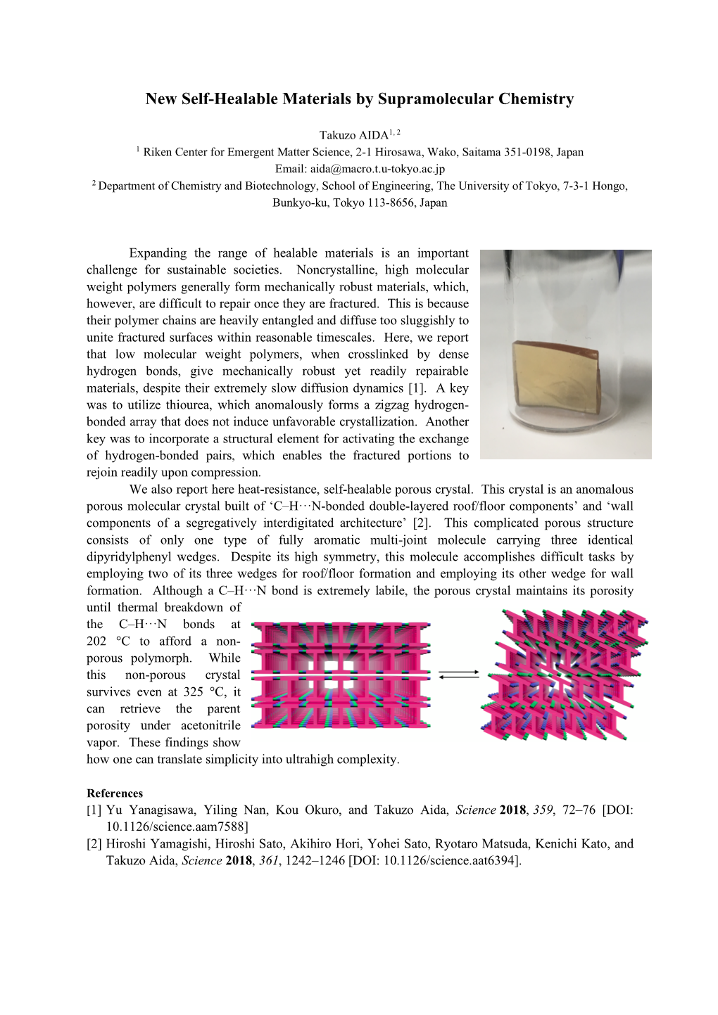 New Self-Healable Materials by Supramolecular Chemistry