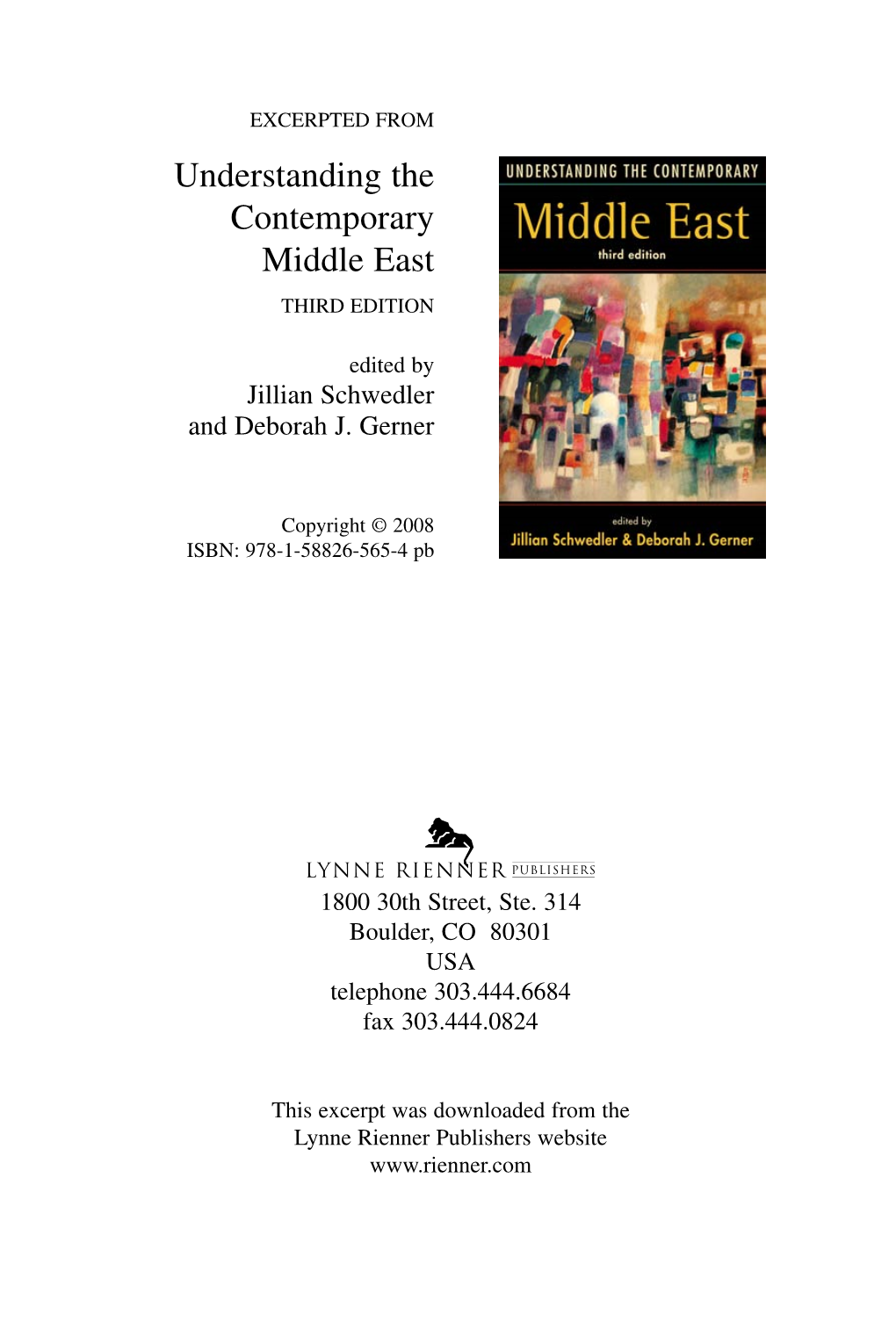 Understanding the Contemporary Middle East THIRD EDITION