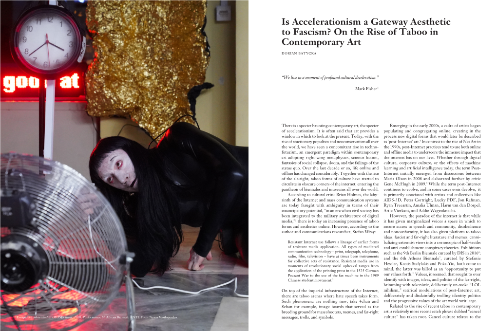 Is Accelerationism a Gateway Aesthetic to Fascism? on the Rise of Taboo in Contemporary Art