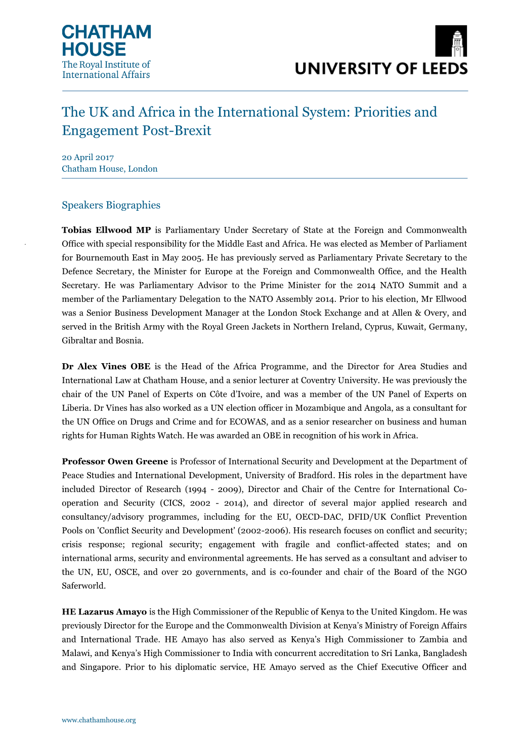 The UK and Africa in the International System: Priorities and Engagement Post-Brexit