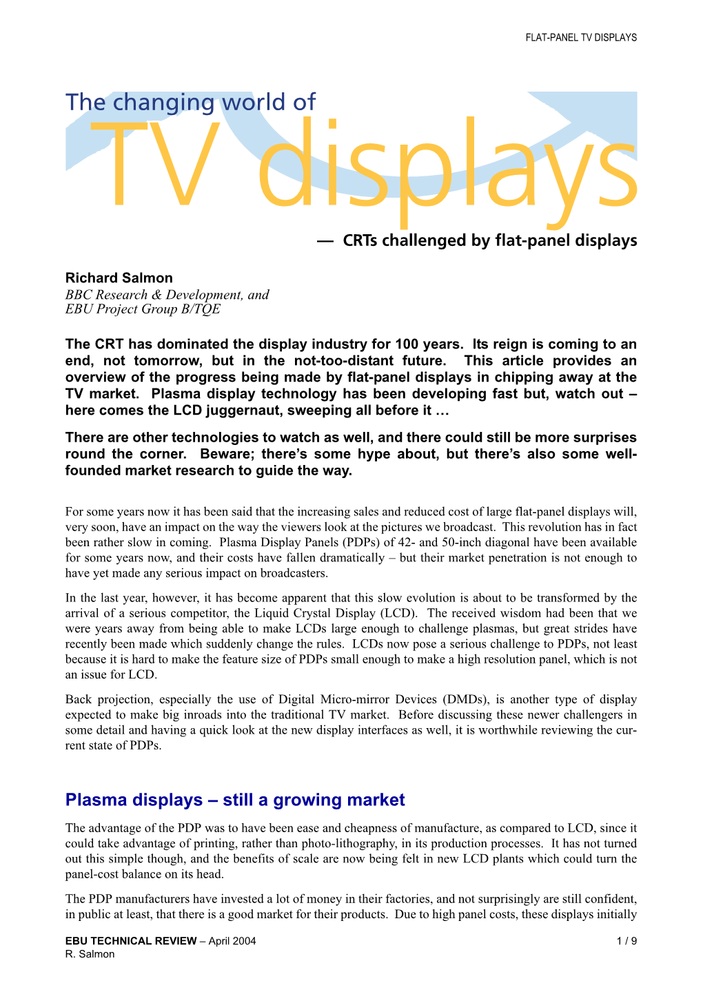 Crts Challenged by Flat-Panel Displays