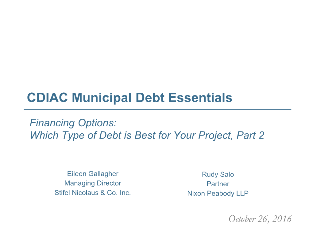 CDIAC Municipal Debt Essentials