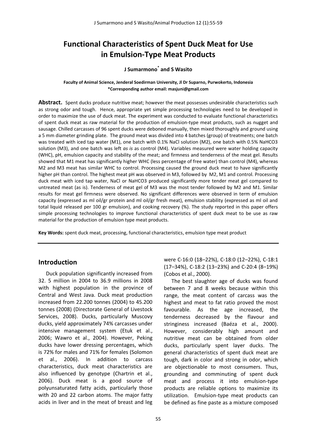 Functional Characteristics of Spent Duck Meat for Use in Emulsion-Type Meat Products