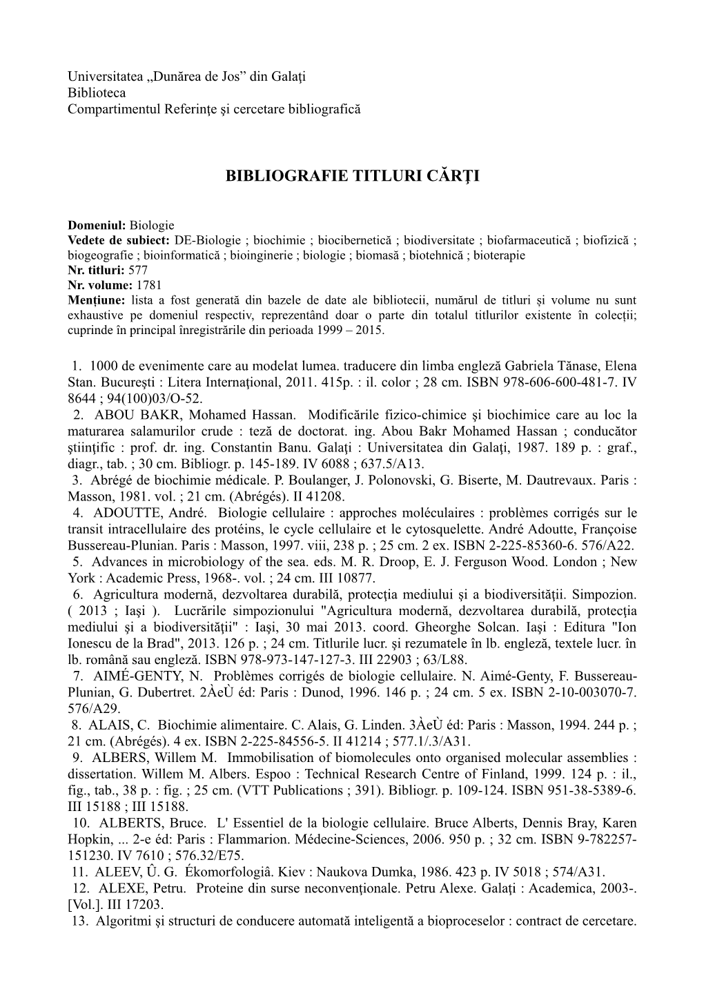 Bibliografie Titluri Cărţi