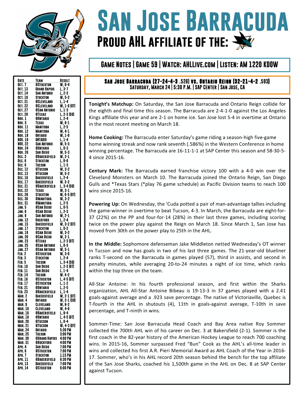 Game Notes | Game 59 | Watch: Ahllive.Com | Listen: AM 1220 KDOW