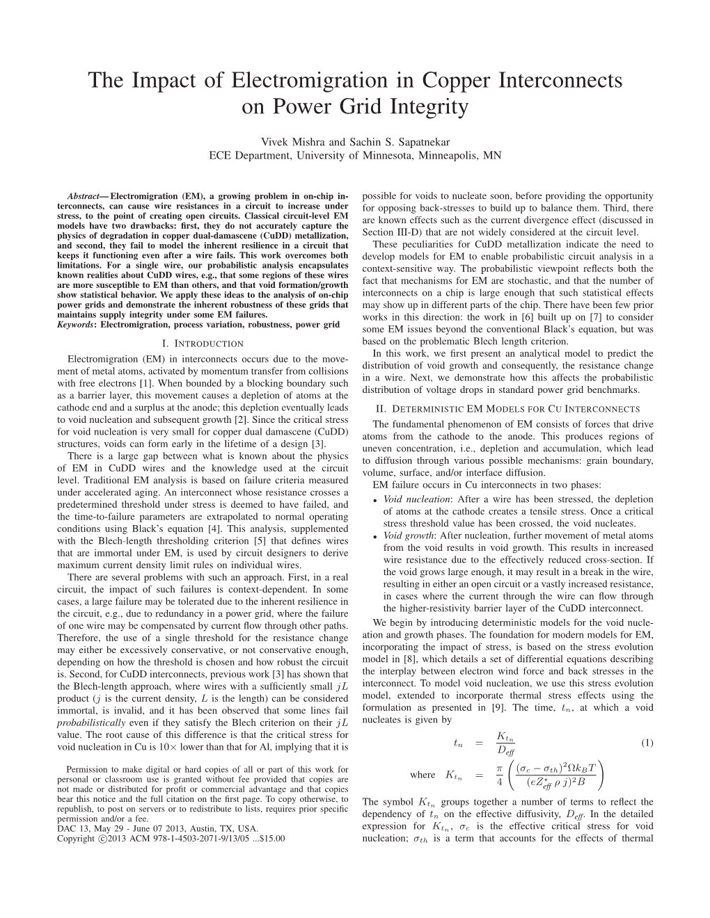 The Impact of Electromigration in Copper Interconnects on Power Grid Integrity