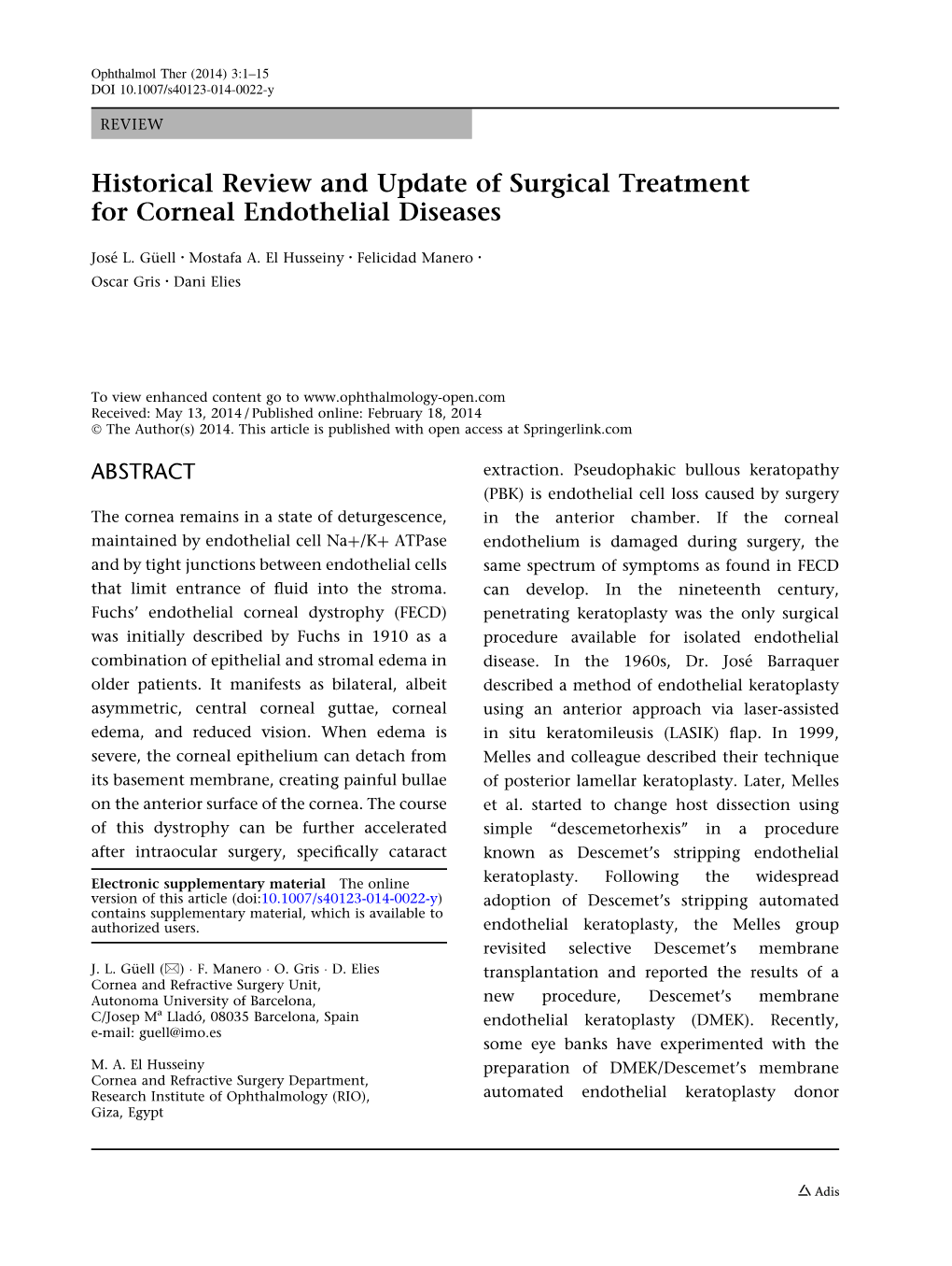 Historical Review and Update of Surgical Treatment for Corneal Endothelial Diseases