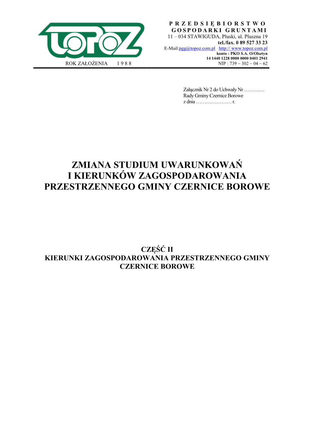 Zmiana Studium Uwarunkowań I Kierunków Zagospodarowania Przestrzennego Gminy Czernice Borowe