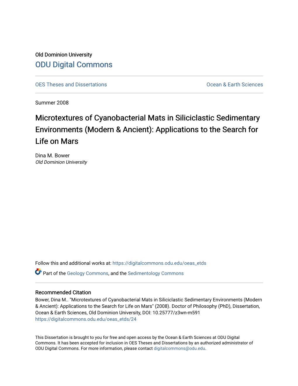 Microtextures of Cyanobacterial Mats in Siliciclastic Sedimentary Environments (Modern & Ancient): Applications to the Search for Life on Mars