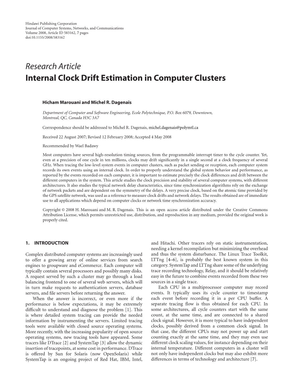 Internal Clock Drift Estimation in Computer Clusters