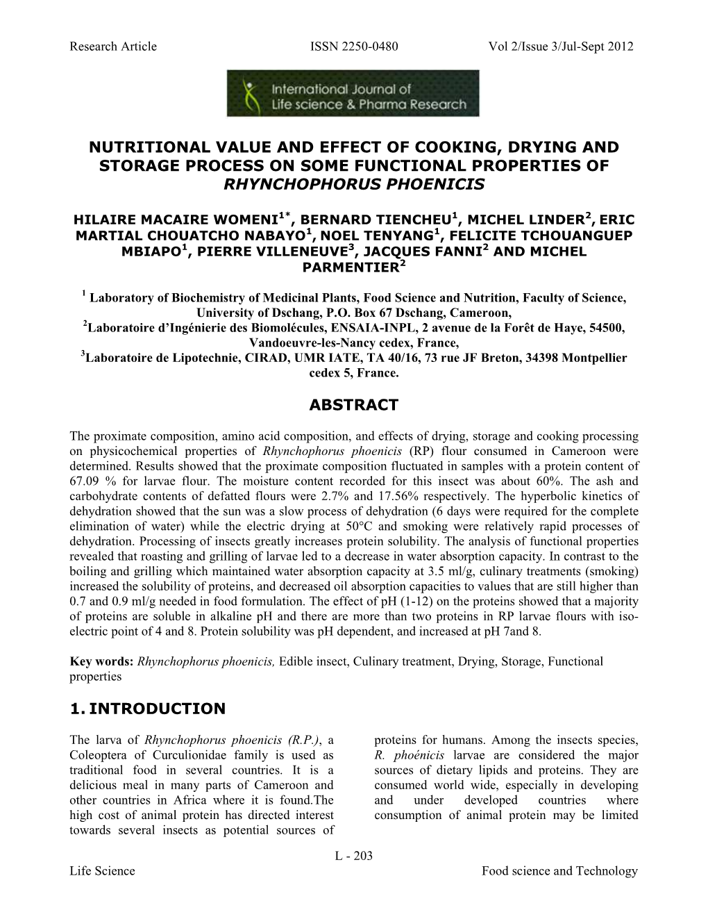 Nutritional Value and Effect of Cooking, Drying and Storage Process on Some Functional Properties of Rhynchophorus Phoenicis