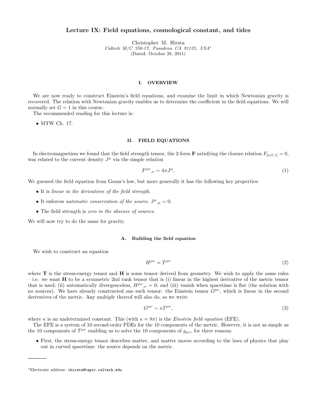 Field Equations, Cosmological Constant, and Tides