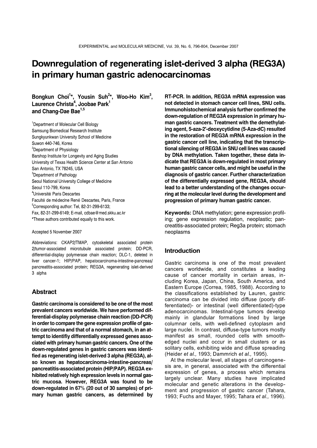 REG3A) in Primary Human Gastric Adenocarcinomas