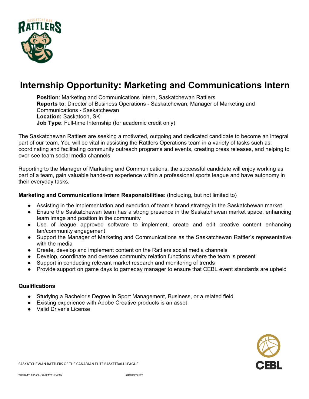 Internship Opportunity: Marketing and Communications Intern