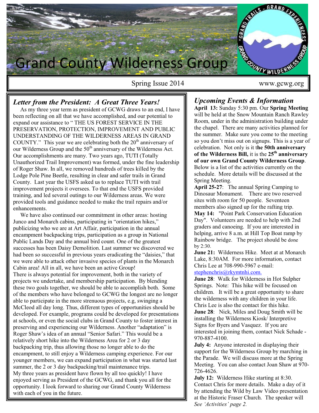 Spring 2014 Newsletter