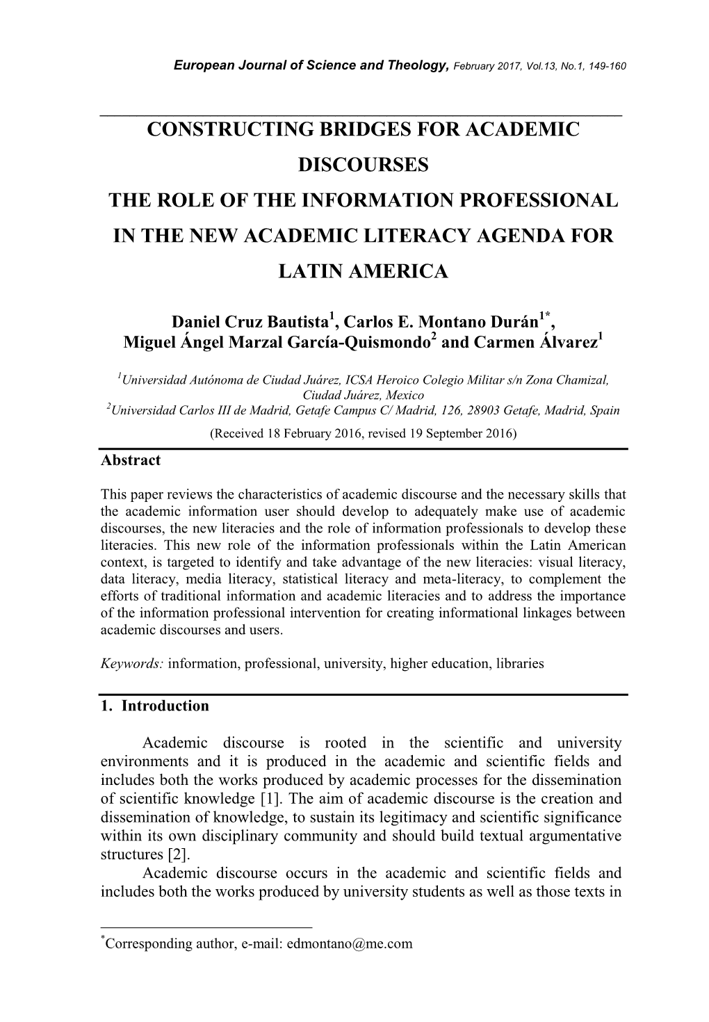 Constructing Bridges for Academic Discourses: the Role of the Information Professional in the New Academic Literacy