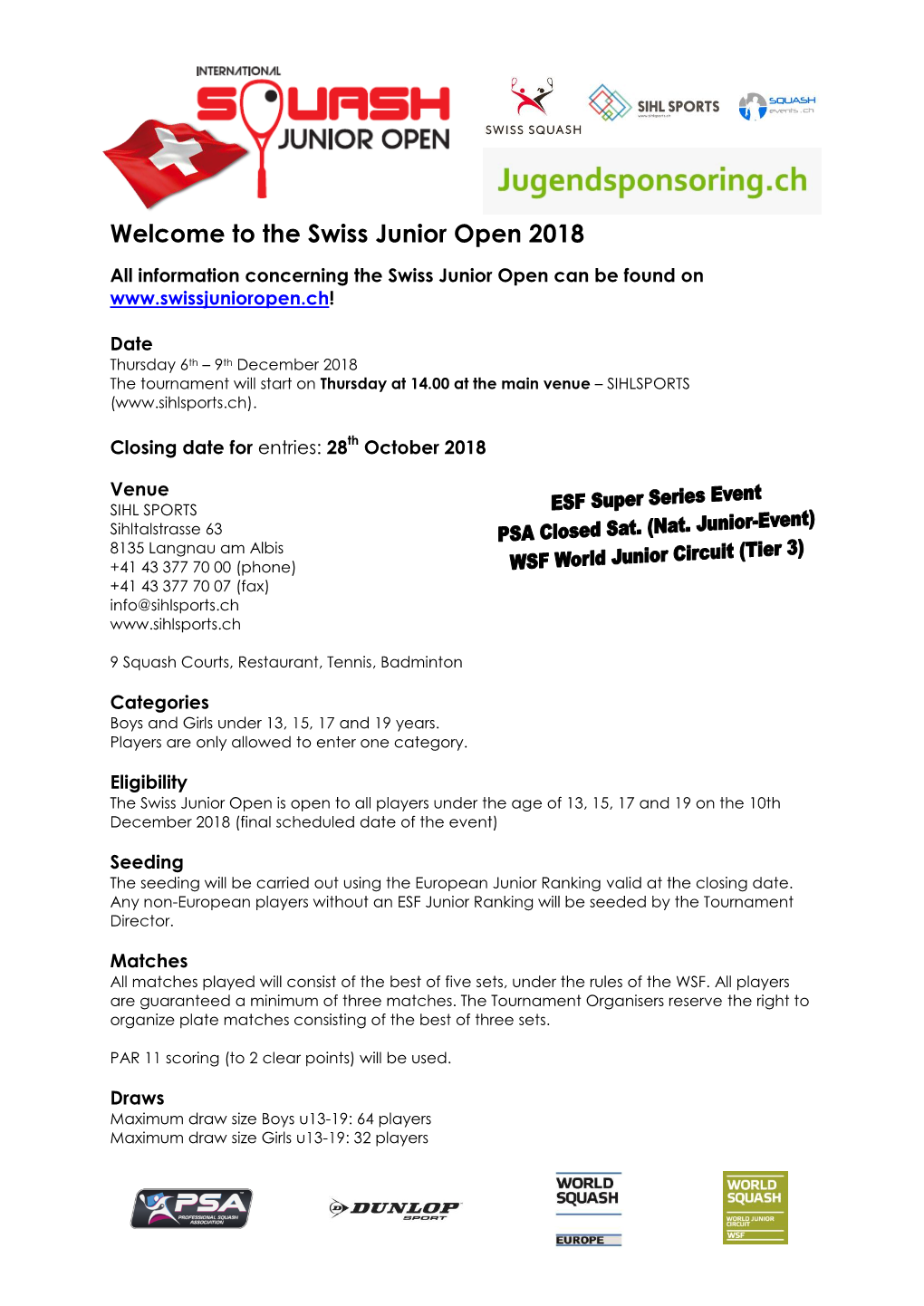 Welcome to the Swiss Junior Open 2018