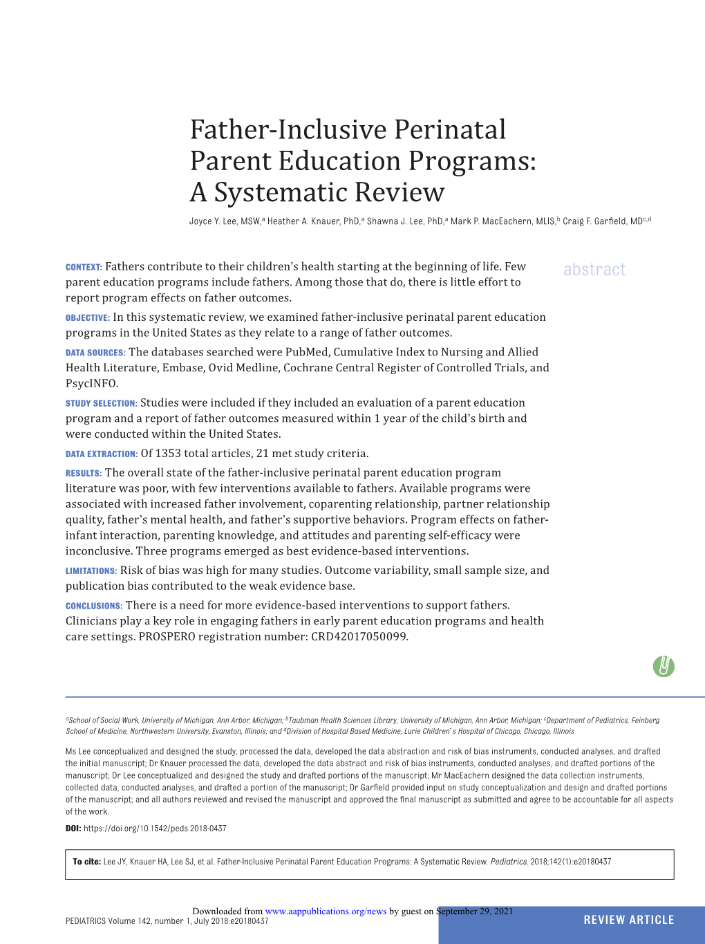 Father-Inclusive Perinatal Parent Education Programs: a Systematic Review