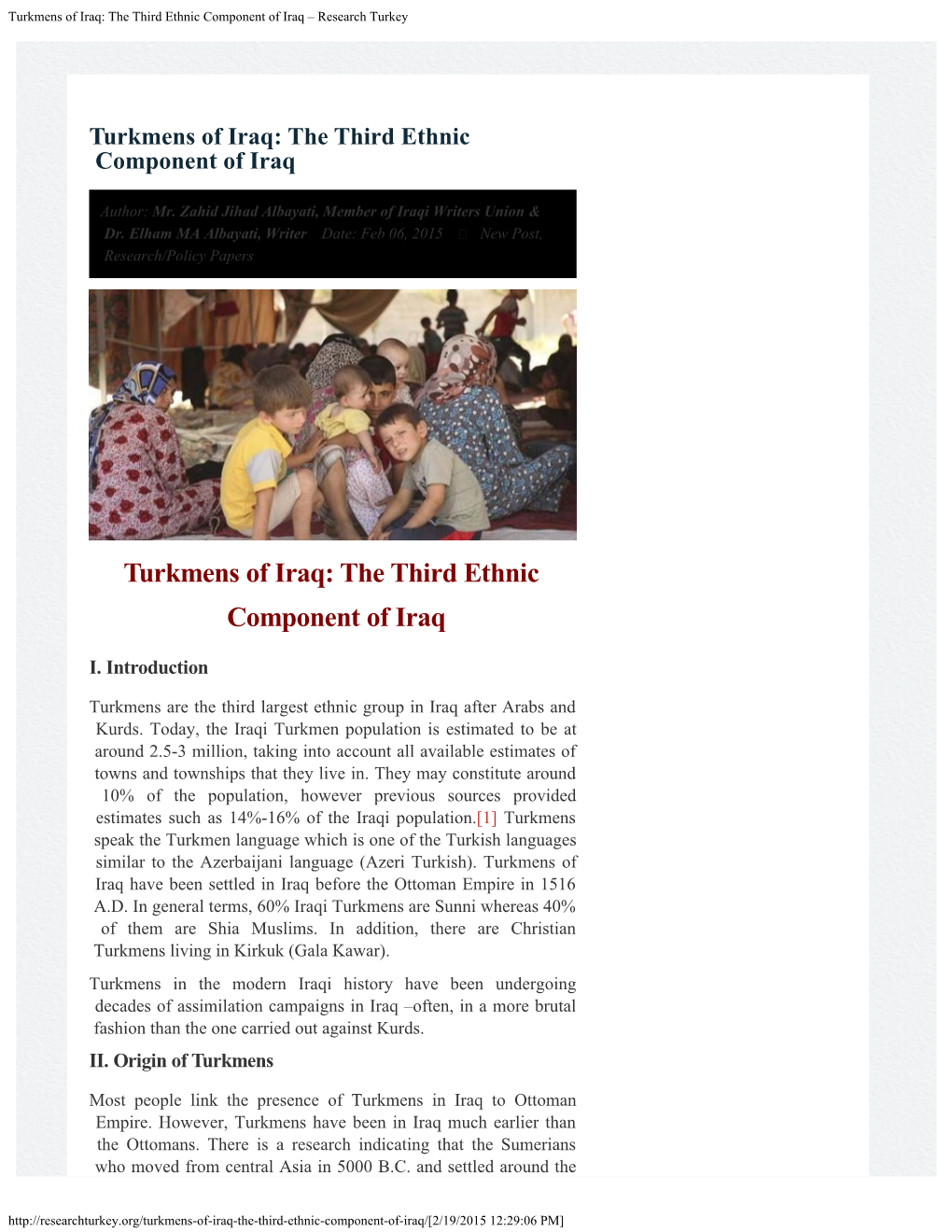 Turkmens of Iraq: the Third Ethnic Component of Iraq – Research Turkey