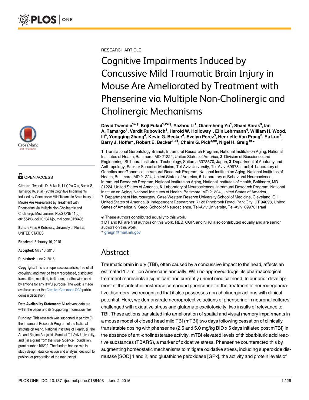 Cognitive Impairments Induced by Concussive Mild Traumatic Brain