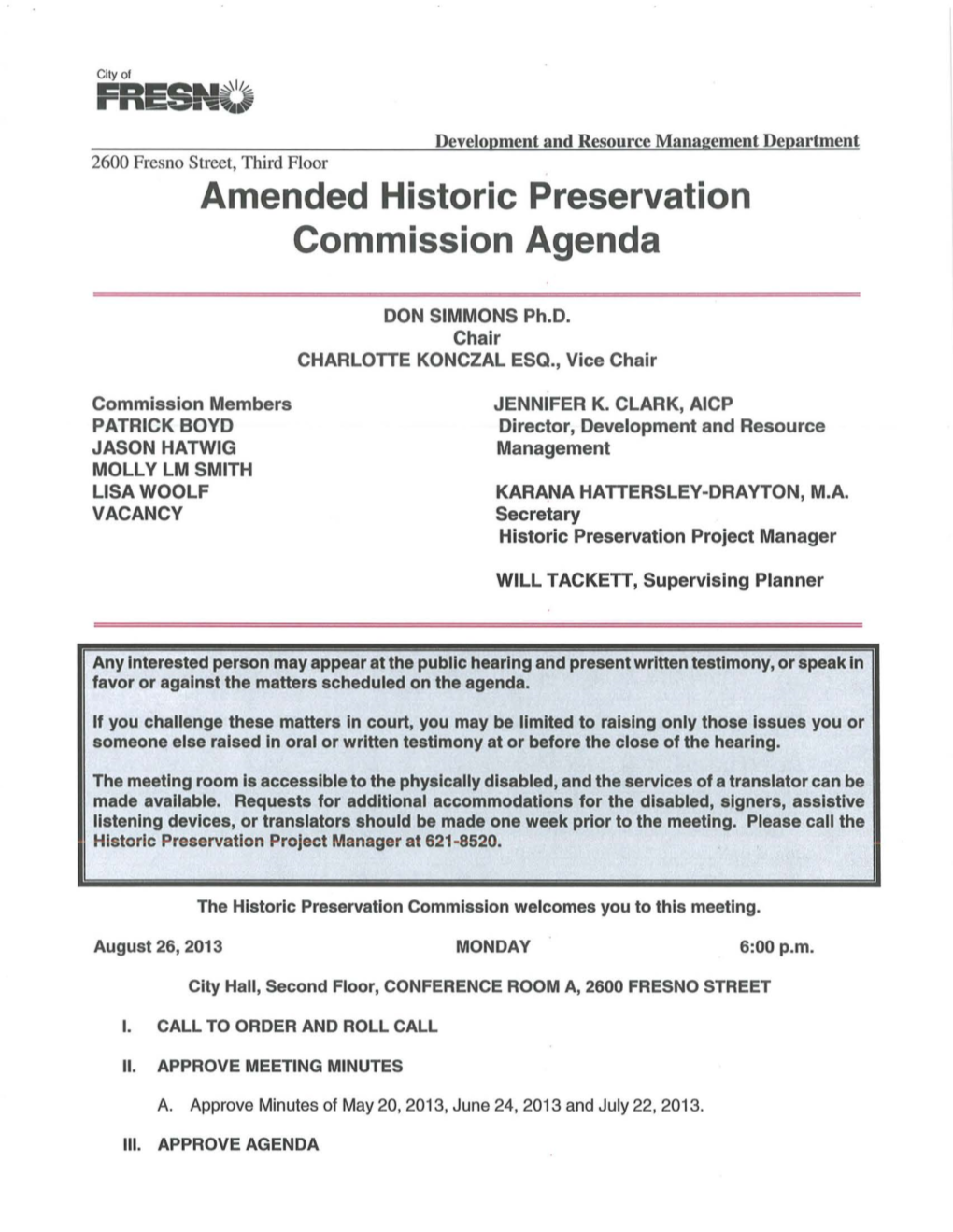 Amended Historic Preservation Commission Agenda