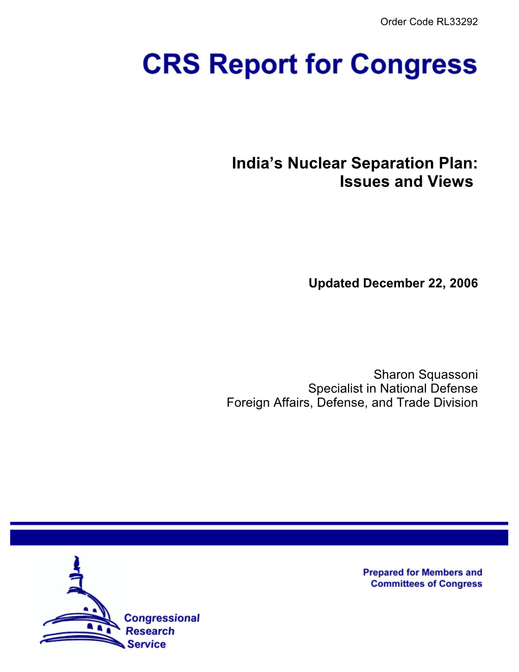 India's Nuclear Separation Plan