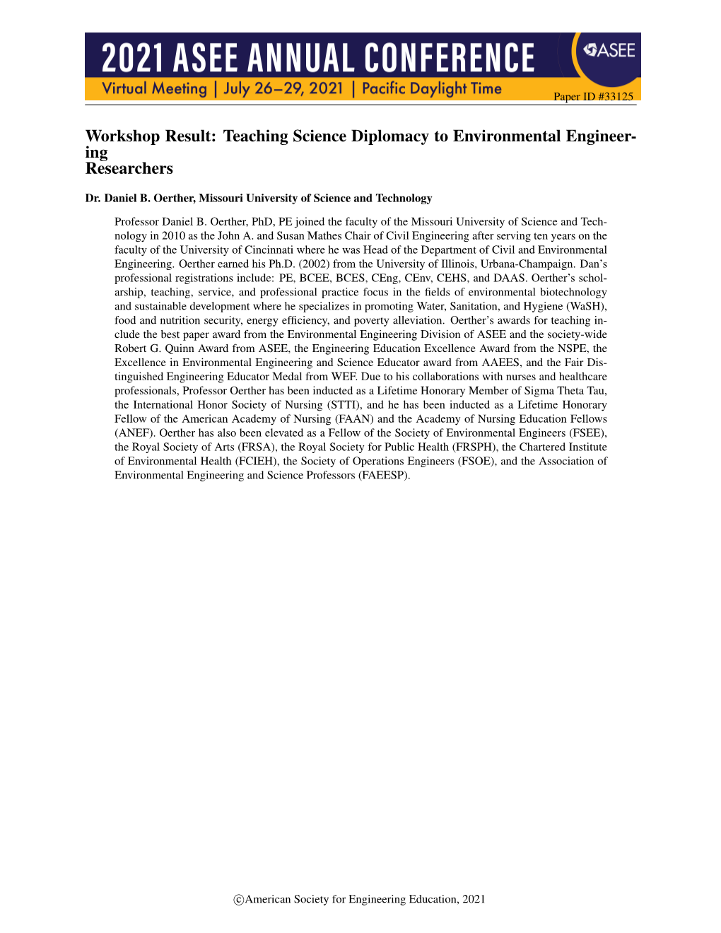 Teaching Science Diplomacy to Environmental Engineering Researchers