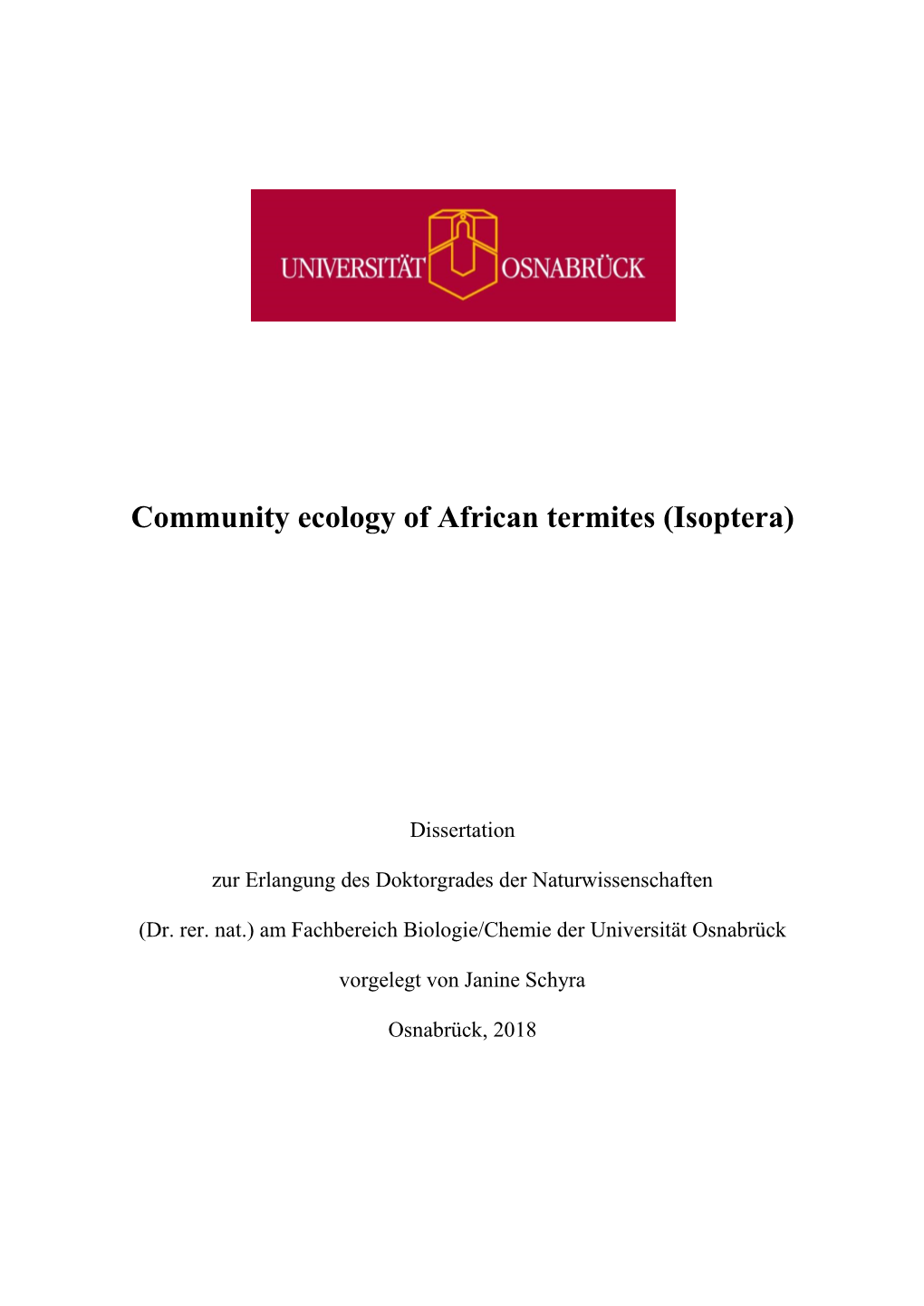 Community Ecology of African Termites (Isoptera)